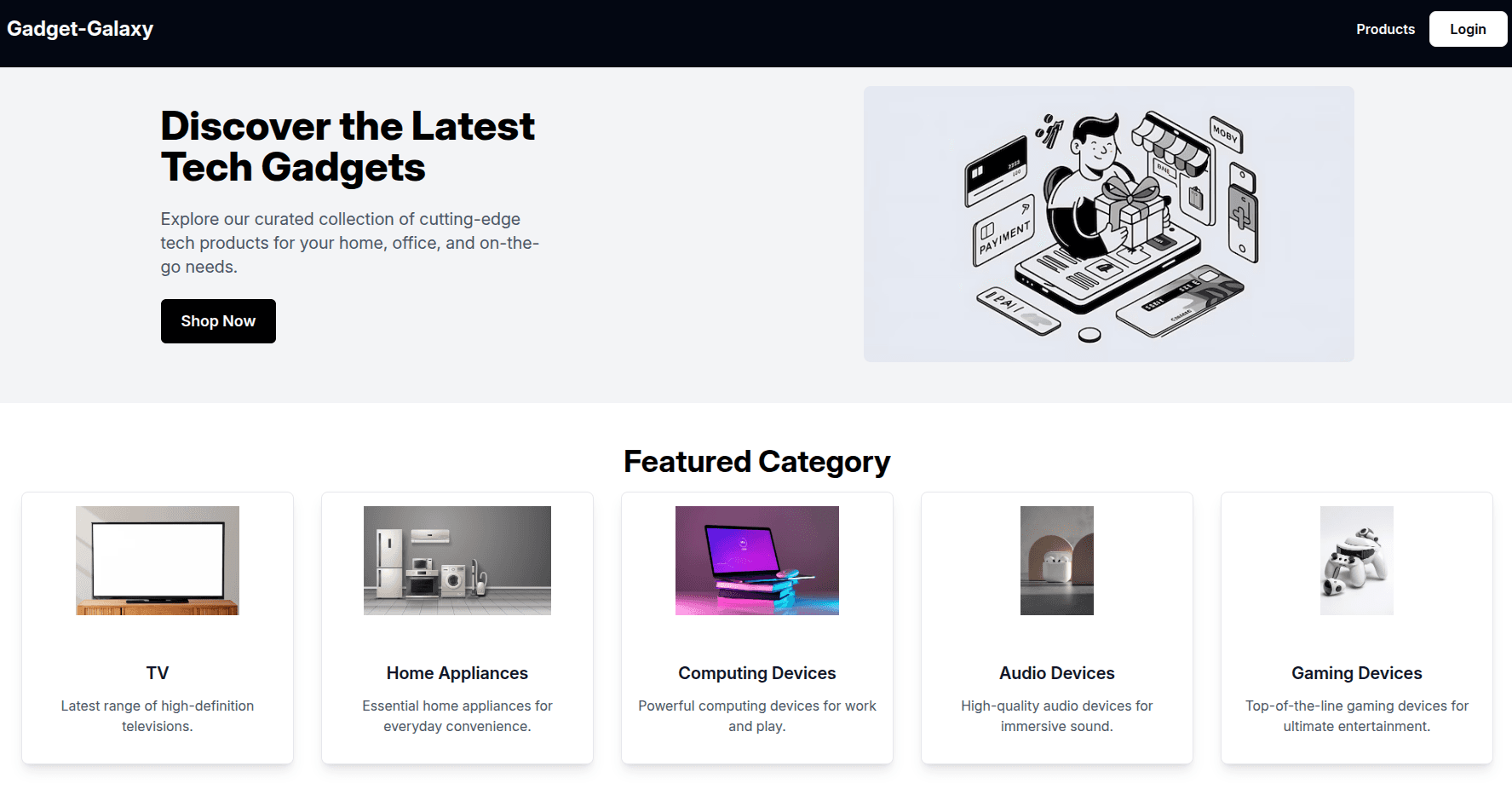 Gadget-Galaxy - Modern E-commerce website with a simple design, secured payment gateway and user authentication.
